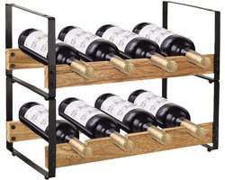 Wijnrek Stapelbaar – Wijnfleshouder Metaal Hout – 8 Flessen – Wijnopslag – 39.5x18x31 cm — cadeau in Wonen & Interieur