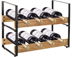 Ceruzo Wijnrek Stapelbaar – Wijnfleshouder Metaal Hout – 8 Flessen – Wijnopslag – 39.5x18x31 cm — cadeau in Wonen & Interieur