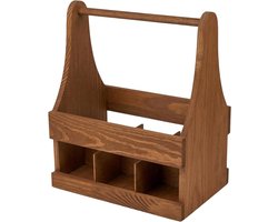Houten Flessendrager - Bierkratje Drager - Drankjes Vervoeren - Zes Flessen Houder - 24 x 16 x 29 cm - Bruin — cadeau in Koken & Dineren