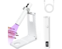 Mini Nagellamp met standaard - Mini UV nagel lamp - UV Lamp Gelnagels - met digitaal display - 2 timermodi - Oplaadbare draadloze nagellamp - LED Nagellamp - Handlamp voor nagel - Draagbare Nagellamp - Nageldroger - Manicure - Draaibaar - 3W - Wit — cadeau in Verzorging