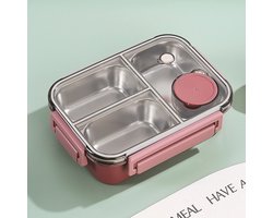 Lunchbox - Geïsoleerde bento box - 304 RVS lunchbox met bestek - Luxe broodtrommel met 3 vakken - Bento-lunchbox voor kantoor en school - 850ml - rood — cadeau in Koken & Dineren