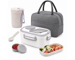 Bobypet - Lunchbox Set met Geïsoleerde Lunchtas- 1200ml - 2-Laags Stapelbare Broodtrommel met Vakjes - Lekvrij en BPA-Vrij - Inclusief Bestek, Sausbakje en Waterbeker - Geschikt voor Magnetron -Wit — cadeau in Koken & Dineren