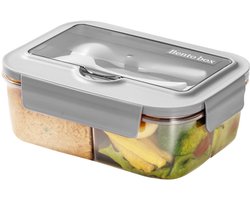 Broodtrommel - broodtrommel lunchbox volwassenen - Lunchboxen kinderen - Lunchbox met vakjes - Herbruikbare lunchbox - Boxcontainer met 2 compartimenten - Geïsoleerde - Afsluitbare - Draagbare - Kan in de magnetron worden verwarmd (grijs) — cadeau in Koken & Dineren