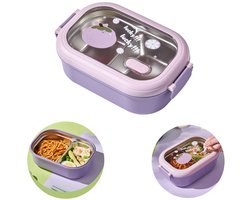 Lunchbox - Bentobox– Geïsoleerde maaltijdhouder – Vulbaar met water voor isolatie – Lunchtrommel met vakjes – Uitneembare binnenbak – Veilige kliksluiting – Geschikt voor noedels, maaltijden, fruit, broodjes (1000 ml – paars) — cadeau in Koken & Dineren