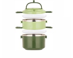Broodtrommel - Broodtrommel meisje - Geisoleerde lunchbox - Stapelbare Lunchbox - Lunchbox met vakjes - 2-laags roestvrijstalen lunchbox - 1700ml - Magnetronbestendig en draagbaar - Met afsluitfunctie - Voor volwassenen-kinderen-meisjes(Groen) — cadeau in Koken & Dineren