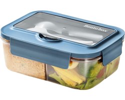 Lunchbox - Lunchbox volwassenen - Lunchboxen kinderen - Lunchbox met vakjes - Herbruikbare lunchbox - Boxcontainer met 2 compartimenten - Geïsoleerde - Afsluitbare - Draagbare - Kan in de magnetron worden verwarmd (blauw) — cadeau in Koken & Dineren