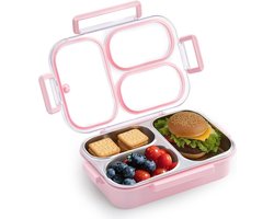 Lunchbox - 1 Stuk - Verdeeld Bord - Roestvrij Staal - 1000 Ml - Bentobox - Geïsoleerd En Draagbaar - Metalen Lunchbox Met Vakjes - Dubbele Metalen Lunchbox Met 3 Vakken - Geschikt Voor Werk, Reizen, School, Picknicks - Roze — cadeau in Koken & Dineren