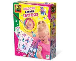 SES Creative Galaxy Unicorn Tattoos met Cosmetische Glitter - 32 Stuks - Voor Meisjes vanaf 5 Jaar - Tattoos Kinderen - Eenvoudig Verwijderbaar - Schoencadeautjes Sinterklaas — cadeau in Hobby