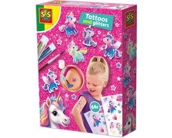 SES Creative Unicorn Tattoos en Glitters - 64 Eenhoornmotieven - Voor Meisjes vanaf 5 Jaar - Tattoos Kinderen - Eenvoudig Verwijderbaar - Schoencadeautjes Sinterklaas — cadeau in Hobby