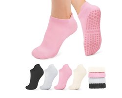 Pilates Sokken Antislip Dames - Yoga Sokken - Gripsokken voor Yoga / Pilates / Ballet - One Size - Set van 4 - Zwart, Grijs, Roze, Wit — cadeau in Sport & Outdoor