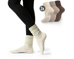 Yoga Sokken Set van 3 – Wit, Bruin, Beige – Antislip – Hoog - Laag te Dragen – One Size – Pilates - Fitness Sokken — cadeau in Sport & Outdoor