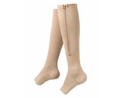 CHPN - Steunkousen - Kousen - S/M - Beige kousen - Vliegtuigkousen - Open teen - Vliegtuigsokken - Compressie Sokken - Hoge kousen - Rits — cadeau in Cadeau-ideeën