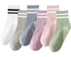 Sokken - 6 Paar sokken - Voordeelbundel dames sokken Maat 36/40 - Sokken Dames - mode gestreepte atletische sokken - kousen - Dames Sokken Effen Kleur - Lange sokken - herfst Sokken - zacht, absorberend, ademend - alle seizoen sokken voor vrouwen — cadeau in Cadeau-ideeën