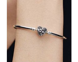 Pandora Moments Bangle Armband Hartsluiting Zilver 593400C01 – Zirkonia – Maat 19 — cadeau in Sieraden