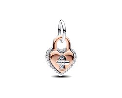 Pandora Moments Tweekleurige draaibare dubbele hangende bedel hartvormig hangslot Dames Bedel Zilver Roségoudkleurig Zilverkleurig 783079C01 — cadeau in Sieraden