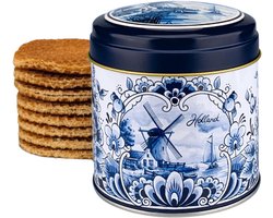 Stroopwafel Blik Holland - Delfts Blauw - Inclusief Stroopwafel - Souvenir — cadeau in Eten & Drinken