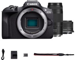Canon EOS R100 + RF-S 18-45 IS STM + RF 75-300 - Systeemcamera - Foto en Video - Compact formaat - Creative assist - Inclusief standaard zoomlens + telezoomlens — cadeau in Elektronica
