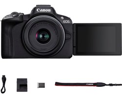 Canon EOS R50 ZWART + RF-S 18-45 IS STM - Systeemcamera - 24.2 MP - 4K Video - Kantelbaar touchscreen - Inclusief standaard zoomlens — cadeau in Elektronica