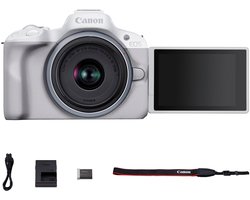 Canon EOS R50 WIT + RF-S 18-45 IS STM - Systeemcamera - 24.2 MP - 4K Video - Kantelbaar touchscreen - Inclusief standaard zoomlens — cadeau in Elektronica