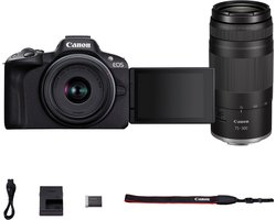 Canon EOS R50 + RF-S 18-45 IS STM + RF 75-300 - Systeemcamera - 24.2 MP - 4K Video - Compact formaat - Kantelbaar touchscreen - Inclusief standaard zoomlens + telezoomlens — cadeau in Elektronica