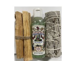 Smudge Kit - Reinig je huis pakket - Witte salie (1x bundel), Palo Santo (50gr) met Florida water(59ml). — cadeau in Cadeau-ideeën