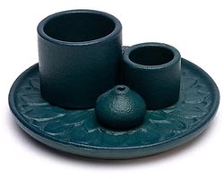 Keramische palo santo, smudge en wierook brander bloemmotief petrol - ø13 cm x 6 cm — cadeau in Wonen & Interieur