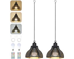 2 Stuks Oplaadbare Hanglamp voor Binnen, Buiten met Batterij, Zwarte Hanglamp zonder Stroomaansluiting, Buiten Tuinverlichting met Lamp & Afstandsbediening, Buitenlamp voor Terras, Balkon — cadeau in Cadeau-ideeën