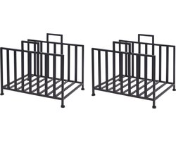 Set van 2x stuks haardblokken/houtblokken opberg standaard metaal 41 x 31 x 35 cm - Zwart — cadeau in Cadeau-ideeën