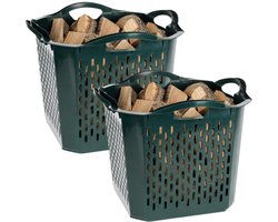 Storage Solutions Haardblokken houtblokken opberg mand / box - 2x - mand - 40 x 40 x 32 cm - kunststof - groen — cadeau in Cadeau-ideeën