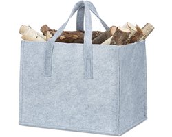 Houtmand Vilt - Opbergmand Bak - Haardhout Opslag - Opvouwbaar Ontwerp - Set van 3 - Grijs — cadeau in Wonen & Interieur