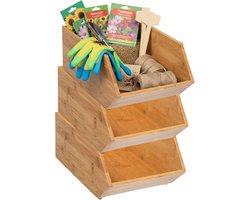 Home & Styling Stapelbare opbergmand - 3x - 18 x 31 x 12 cm - bamboe hout - lichtbruin - open organizer — cadeau in Cadeau-ideeën