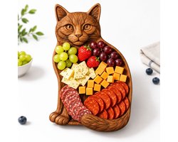 VHV - Houten Serveerplank Kat - Fruitschaal - Fruitmand - Handgemaakte Borrelplank — cadeau in Kookcadeaus