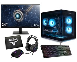 Ryzen 7 8-Core Game PC Setup Compleet met 24" Gaming Monitor, Toetsenbord, Muis, Headset en Muismat|500GB SSD|16GB RAM|Mini Aquarium Case met aRGB Towercooler|WiFi 6|Bluetooth 5.4|Gamdias AURA GC10M — cadeau in Elektronica