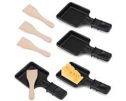 Mini Raclette Set met 4 Pannen en Houten Scheppen — cadeau in Kookcadeaus