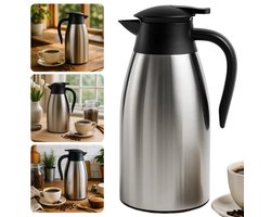 Cheqo® Thermoskan 2 Liter - RVS Thermoskan - Dubbelwandige Thermoskan - Lekvrije Thermoskan - Isolerende Kan - Warme en Koude Dranken - Thermoskan met Handgreep - 1-Hand Bediening - Roestvrij Staal - Thermoskan voor Koffie — cadeau in Koken & Dineren