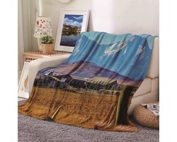 Fleecedeken Bedrukt - Zachte Plaid - Koude Avonden - Bergprint Design - 150x200cm - Blauw — cadeau in Wonen & Interieur