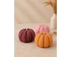 pompoenkaarsen - handgemaakte kaarsen pompoen vorm - herfst kaarsen - halloween - rood, roze oranje - handmade kleine decoartie kaarsen - set van 3 kaarsen - omgeparfumeerd — cadeau in Wonen & Interieur