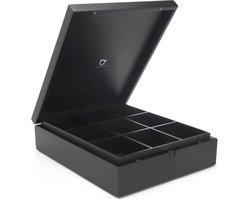 SnelShoppen - Theedoos 9-vaks gesloten - Bamboe - Zwart - Stijlvolle theebox voor het bewaren van losse thee, perfect voor keuken, cadeau, en thee lie — cadeau in Wonen & Interieur