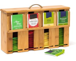 Thijox - Bamboe Theedoos 4-vaks voor 160 Theezakjes - Grote Theekist Organizer in Natuur - Stijlvolle Theeopberger voor Keuken, Feest en Tuin — cadeau in Wonen & Interieur