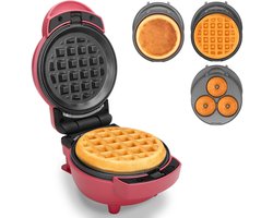 3-in-1 Mini Wafelijzer - Met Verwijderbare Platen voor Mini-pannenkoek en Donut - Compact Antiaanbak Model Rood - Gemakkelijk Schoon te Maken en Op te Bergen - Ideaal voor Snel Ontbijt Thuis — cadeau in Kookcadeaus