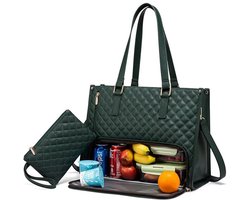 Lunch Tas, 2-in-1 Lunch Tas Handtas Combinatie, 15,6-inch Handtas Met Geïsoleerde Lunch Kamer, Lunch Tas, Vrouwen Koeltas, School Kantoor Isolatie Tas (Donkergroen) — cadeau in Koken & Dineren