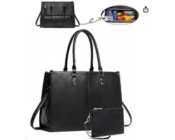 Lunch Tas - 2-in-1 Lunch Tas Handtas Combinatie - Vegane Leder Laptop tas - 15,6-inch Handtas Met Geïsoleerde Lunch Kamer - Lunch Tas - Vrouwen Koeltas - School Kantoor Isolatie Tas - Zwart — cadeau in Koken & Dineren