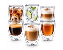 Dubbelwandige Koffieglazen Set van 6 - Theeglazen 350 ml - Borosilicaatglas - Dubbelwandige Theeglazen — cadeau in Koken & Dineren