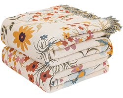 Boho-sprei- 100% katoen- dubbelzijdige decoratieve lentesprei met franjes- voor het hele jaar door bruikbaar- mousseline deken met prachtig bloemenpatroon- geschikt voor eenpersoonsbed- 150 x200cm — cadeau in Wonen & Interieur