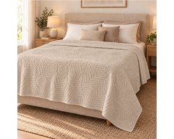 Luxe bedsprei / cover – Beige – 240 × 220 cm- blad patroon (licht gewicht) — cadeau in Wonen & Interieur