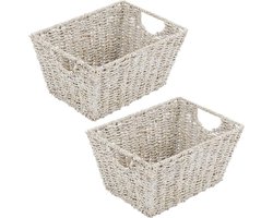 Opbergmand met deksel van zeegras - stijlvolle draagmand voor kleding, speelgoed en tijdschriften - set van 2 - wit Wicker Storage Basket (2-5) — cadeau in Cadeau-ideeën