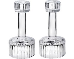Set van 2x stuks kaarsen kandelaar van decoratief luxe glas 7 x 15 cm - Houder geschikt voor dinerkaarsen — cadeau in Wonen & Interieur