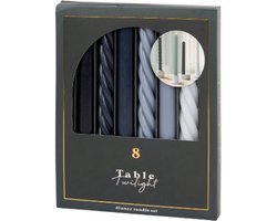 Luxe Dinerkaarsen - Table Twilight - Set van 8 | 8x 59g - 2.2x22 cm - Multi-colour Blauwgrijs | Dinerkaarsen & Twistkaarsen - Brandtijd: 6 uur — cadeau in Wonen & Interieur