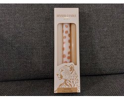 Dinerkaarsen - Dierenprint Dinerkaarsen - Set van 3 | 22 cm - Cheeta - Effen - Beige | Luxe Dinerkaarsen Savanna Collection - Brandtijd: 6 uur — cadeau in Wonen & Interieur