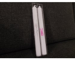 Dinerkaarsen - Pasen Dinerkaarsen - Set van 2 | 27 cm - Wit met Roze Paasdecoratie | Luxe Dinerkaarsen Paashaas - Happy Easter - Brandtijd: 8 uur — cadeau in Wonen & Interieur